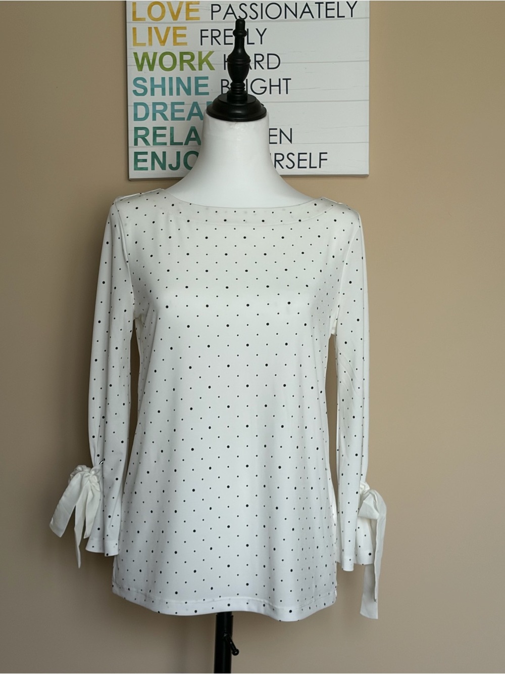 Banana Republic White Long Sleeve Polka Dot Tie-Cuff Dress